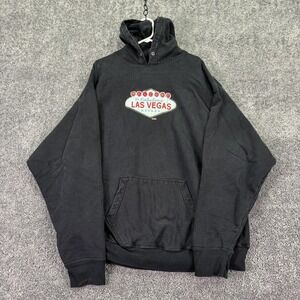 Vtg Steve & Barry's Hoodie Mens XL Black Fleece Pullover Las Vegas Sign Graphic